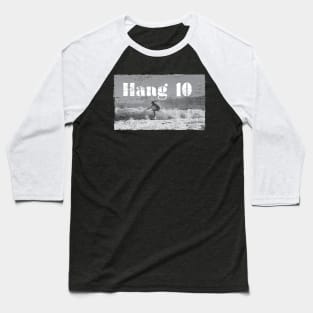 Hang 10 Surfer Riding Wave Retro Distressed Baseball T-Shirt